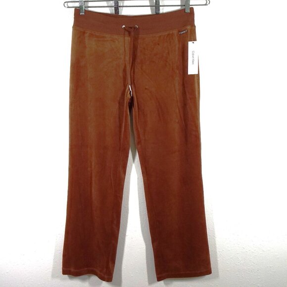 Calvin Klein Velour Pants Women's Size L Brown Pull On Elastic Waist Wide Leg - Picture 1 of 10
